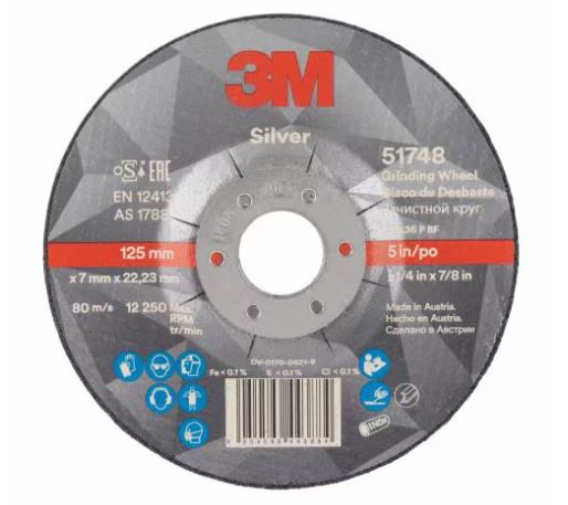 125mm x 7mm x 22mm 3M 51748 Silver Grinding Wheel