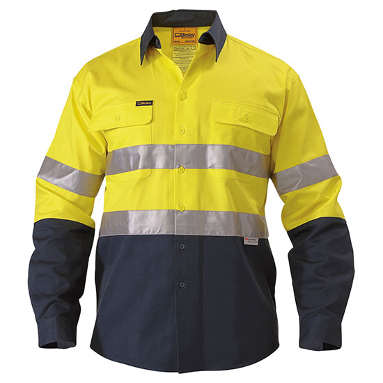 Bisley Two Tone Hi-Vis Mens Long Sleeve Cotton - Logoed