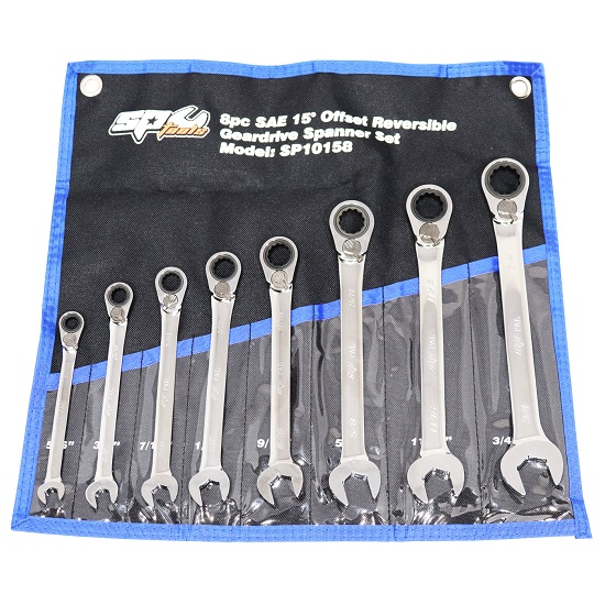 8pce Ring and Open End Geardrive Reversible Spanner Set - Imperial - SP Tools