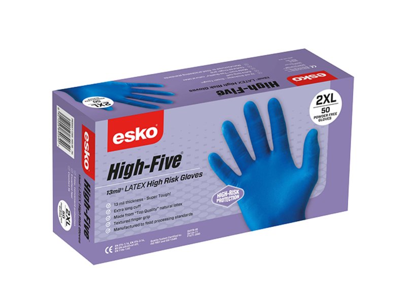 box50 High-Five Latex High Risk Gloves Powder Free - XLarge
